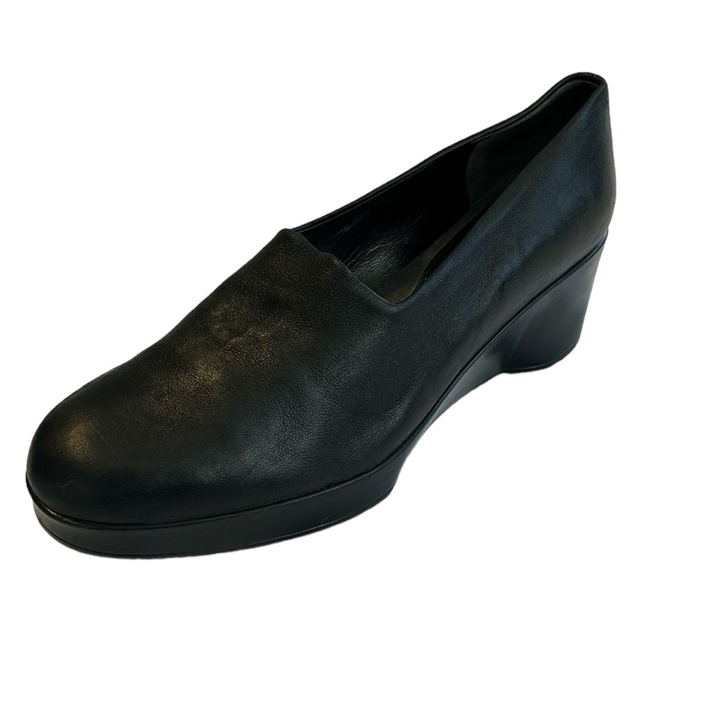 Robert Clergerie Black Leather Platform Wedge Slip On Shoes EU 39